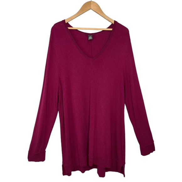 Adrianna Papell Textured Long Sleeve Tunic Soft V Neck Burgundy Glow XXL - Picture 1 of 12
